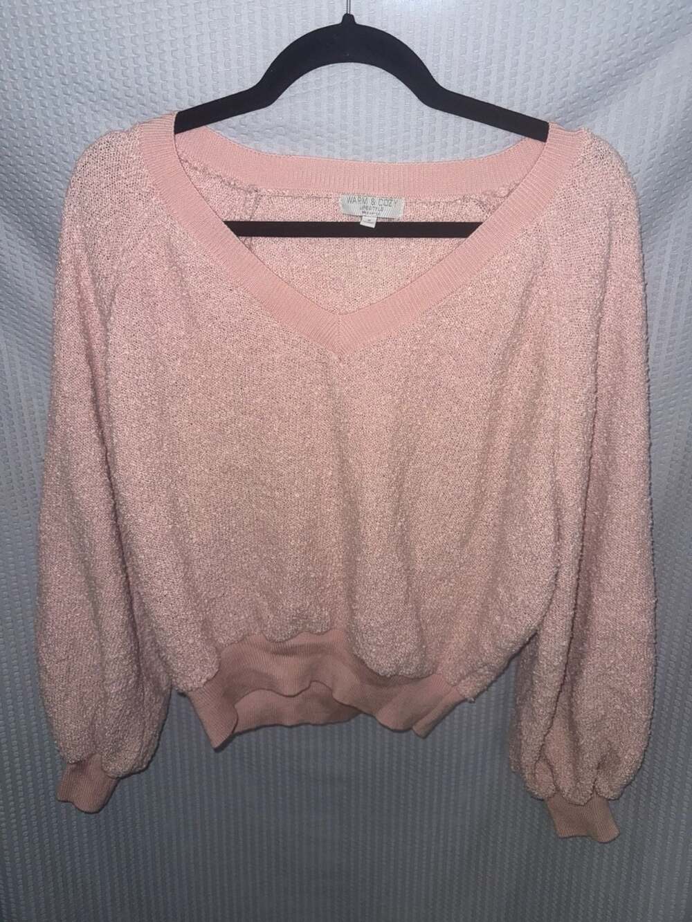 Warm & Cozy Lifestyle Pink V-Neck Long Sleeve Knit Pullover Sweater Size S